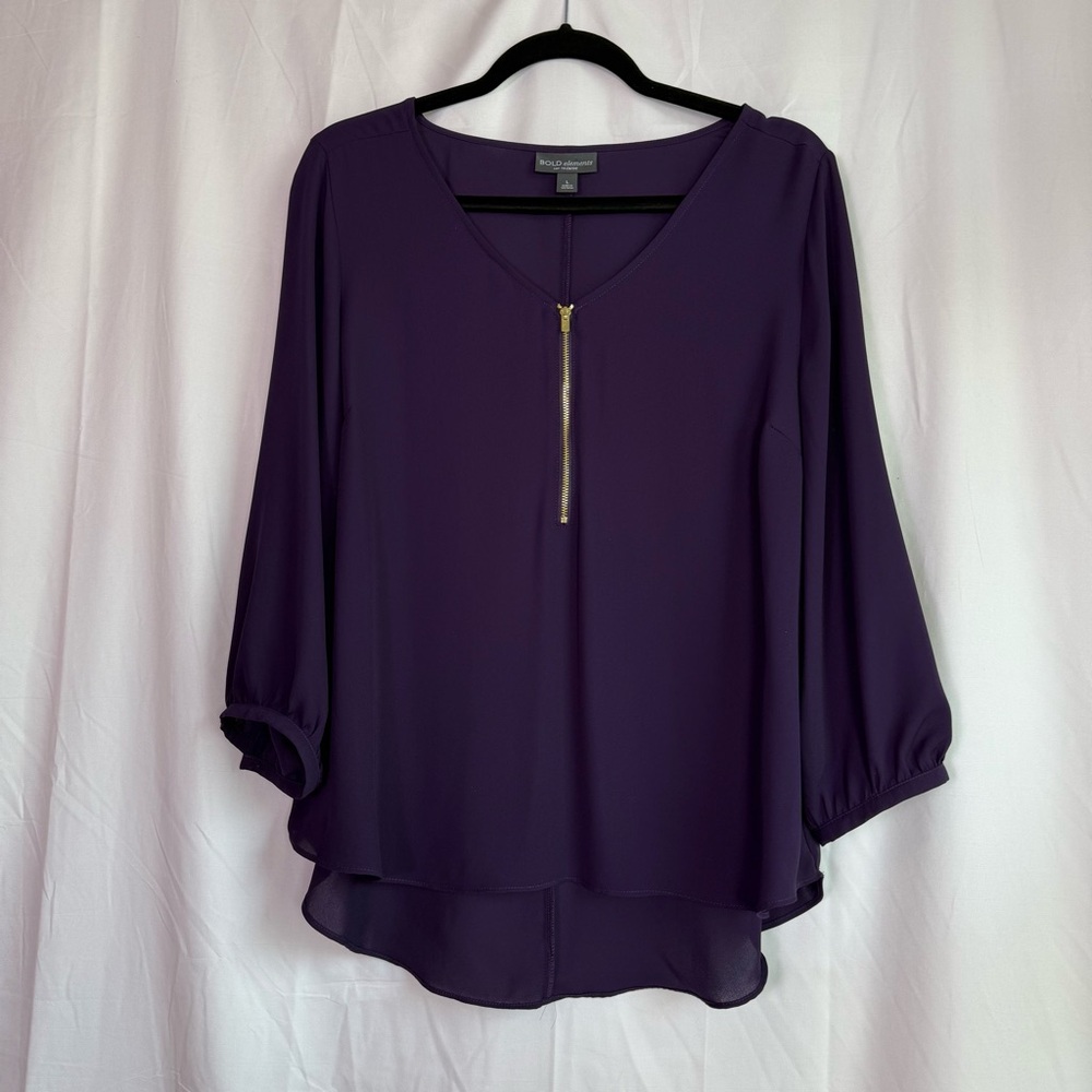 Bold Elements Purple Zip Front Blouse – Size L